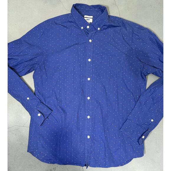 Old Navy Men's Button-Down Long Sleeve Shirt Blue with Dot- - Picture 3 of 4